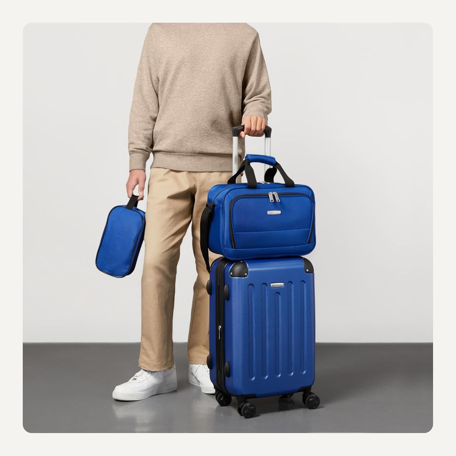 3-Piece Luggage Set, Including Carry-On Luggage (22" Expandable Hardside Suitcase With 8 Spinner Wheels), 15" Tote Bag, and 10" Compact Travel Bag, Navy Blue - Image 3