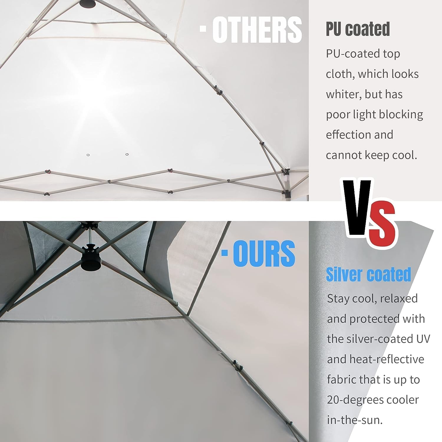 CROWN SHADES 10x10 Pop Up Canopy - Beach Tent with One Push Setup - Easy Outdoor Sun Shade for Events, Parties, Camping - Gazebo with STO-N-Go Cover Bag, Silver Coated Top, Grid White - Image 9