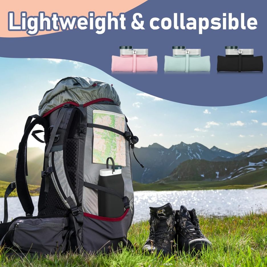 Ctosree 3 Pcs Collapsible Water Bottles 20 oz Foldable Portable Silicone Water Bottle Leak Proof Travel Bottle Lightweight Folding Cup for Sports Traveling Hiking - Image 2