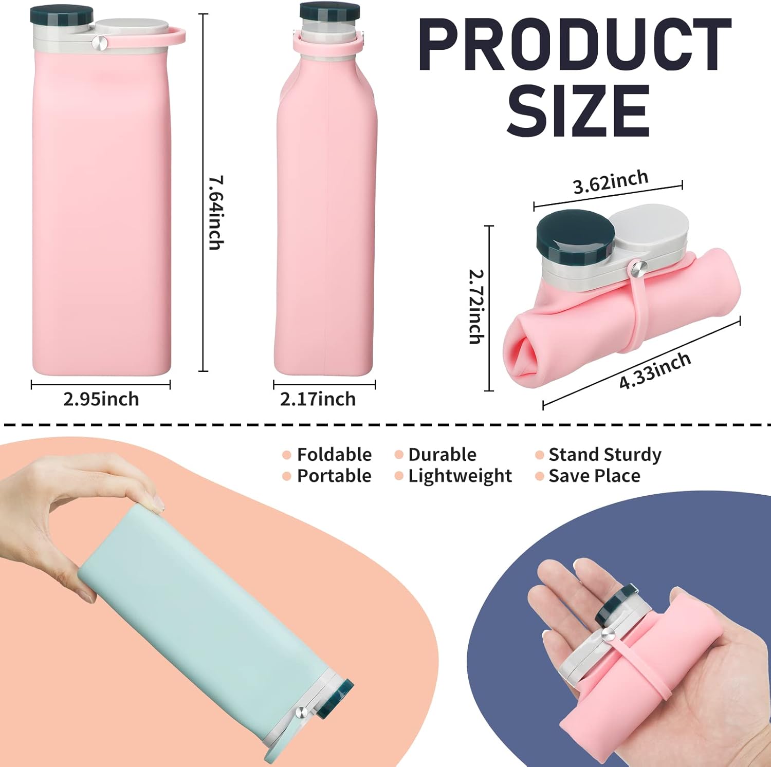 Ctosree 3 Pcs Collapsible Water Bottles 20 oz Foldable Portable Silicone Water Bottle Leak Proof Travel Bottle Lightweight Folding Cup for Sports Traveling Hiking - Image 3