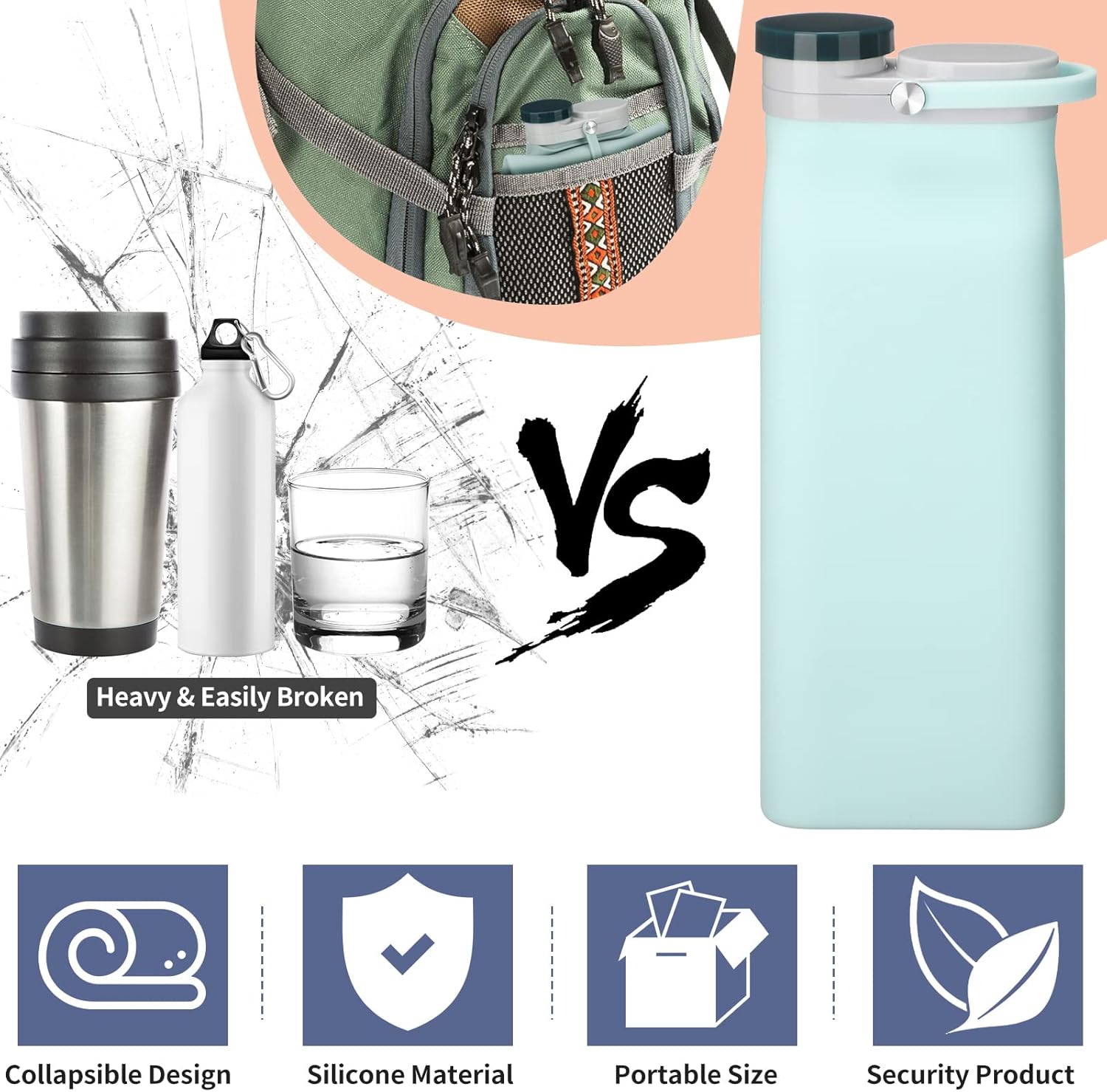 Ctosree 3 Pcs Collapsible Water Bottles 20 oz Foldable Portable Silicone Water Bottle Leak Proof Travel Bottle Lightweight Folding Cup for Sports Traveling Hiking - Image 5