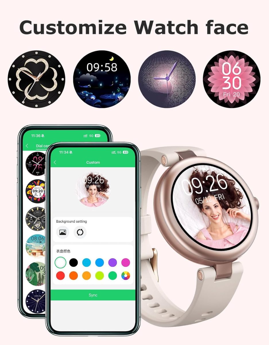 Fitness Tracker, Round Fitness Watches for Women with Bluetooth Call Heart Rate Monitor Sleep Tracker Calorie/Step Counter, Birthday Gift for Women Lady Mom Waterproof Starlight - Image 3