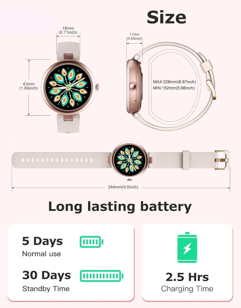 Fitness Tracker, Round Fitness Watches for Women with Bluetooth Call Heart Rate Monitor Sleep Tracker Calorie/Step Counter, Birthday Gift for Women Lady Mom Waterproof Starlight - Image 7