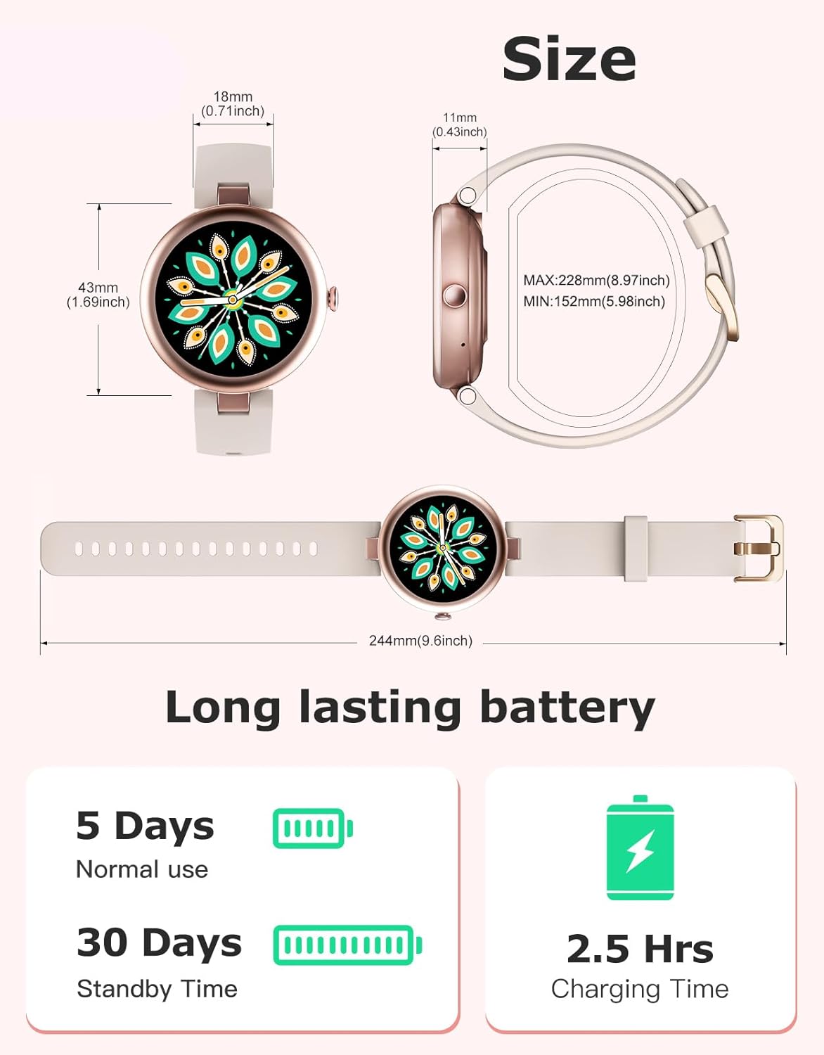 Fitness Tracker, Round Fitness Watches for Women with Bluetooth Call Heart Rate Monitor Sleep Tracker Calorie/Step Counter, Birthday Gift for Women Lady Mom Waterproof Starlight - Image 7