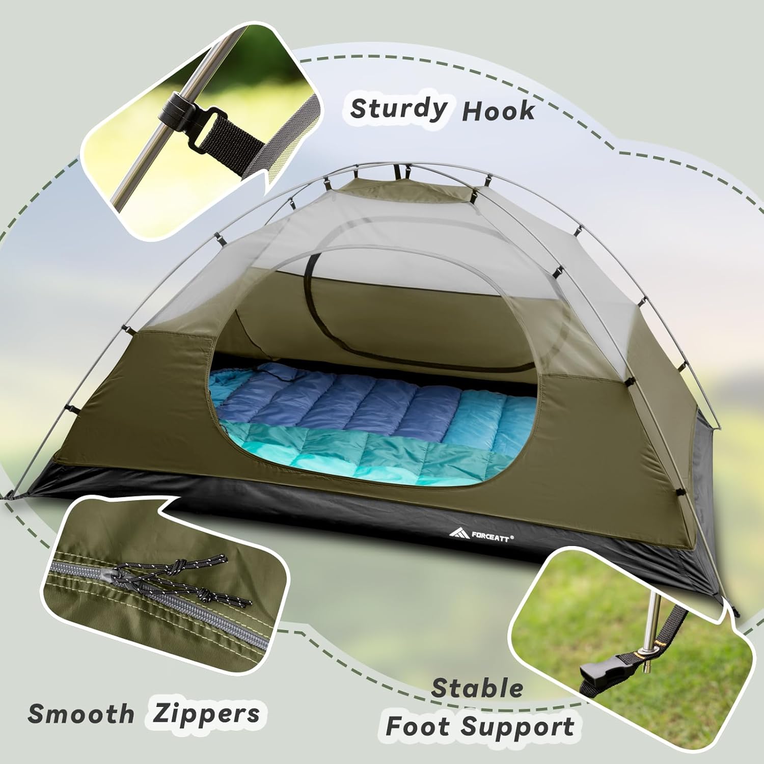 Forceatt Camping Tent 2/3/4 Person, Professional Waterproof & Windproof Lightweight Backpacking Tent Suitable for Outdoor,Hiking,Camping, Mountaineering and Travel - Image 4